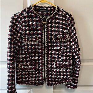Zara Women's Chic Black and Red Tweed Blazer